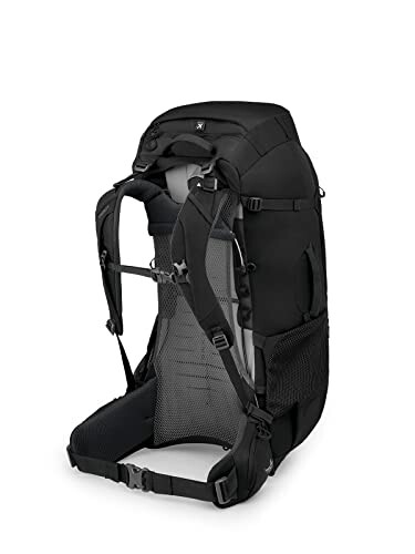 Black hiking backpack with adjustable straps and mesh back panel