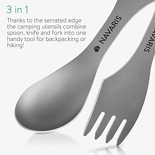 3 in 1 camping utensil with spoon, knife, and fork.