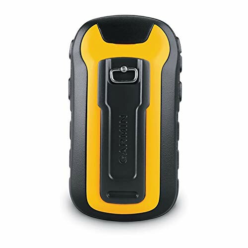 Back view of a Garmin handheld GPS device with yellow and black design