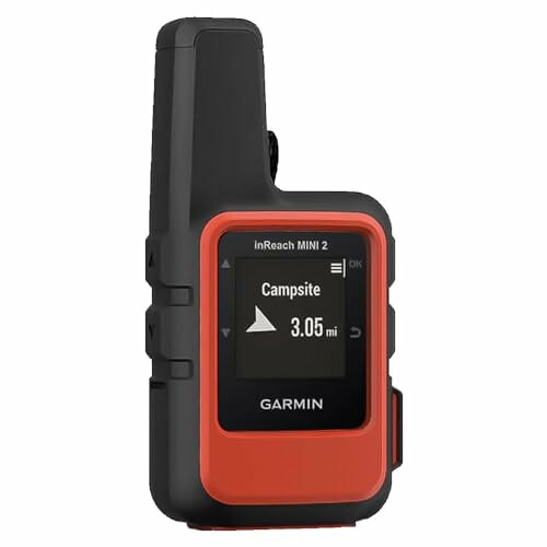 Garmin inReach Mini 2 GPS device displaying 3.05 miles to campsite.