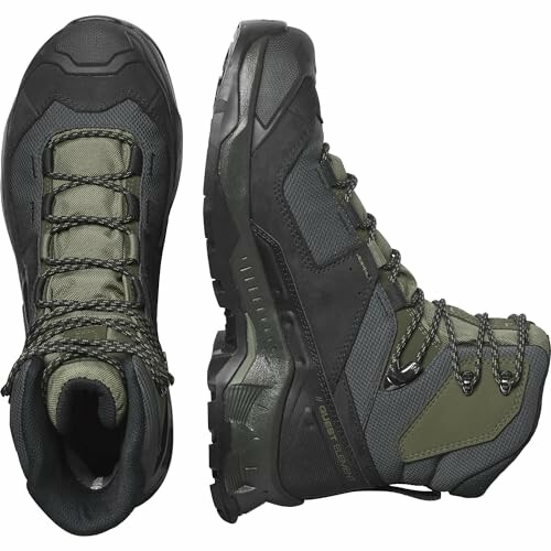 Pair of green and black hiking boots