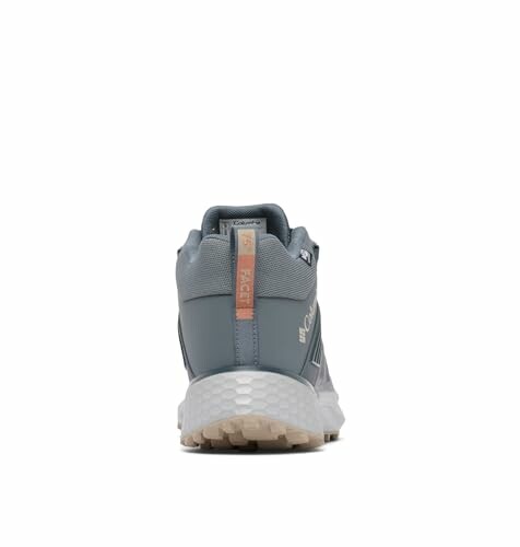 Back view of a grey hiking shoe with textured sole