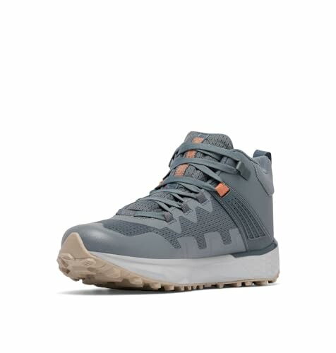 Grey hiking shoe with white sole