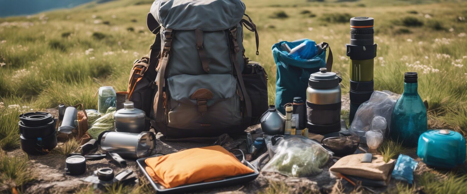 Organized backpack with hiking gear