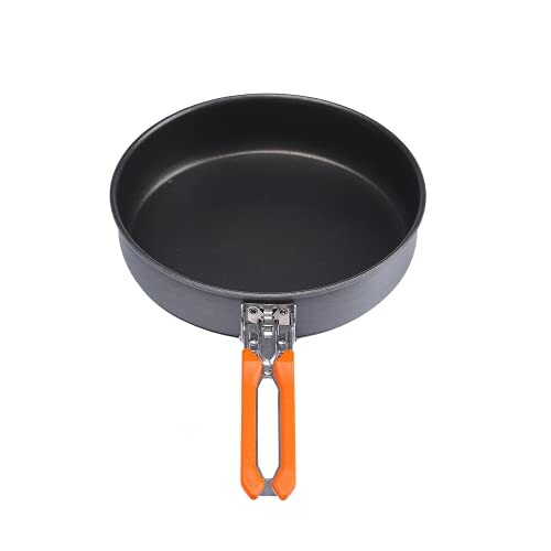 Nonstick camping pan with orange handle